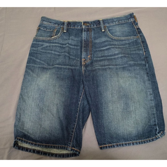Levi's 569 Shorts Size 34 Mens Bermuda Dark Wash Blue Denim Baggy Skate Y2K - Picture 1 of 6